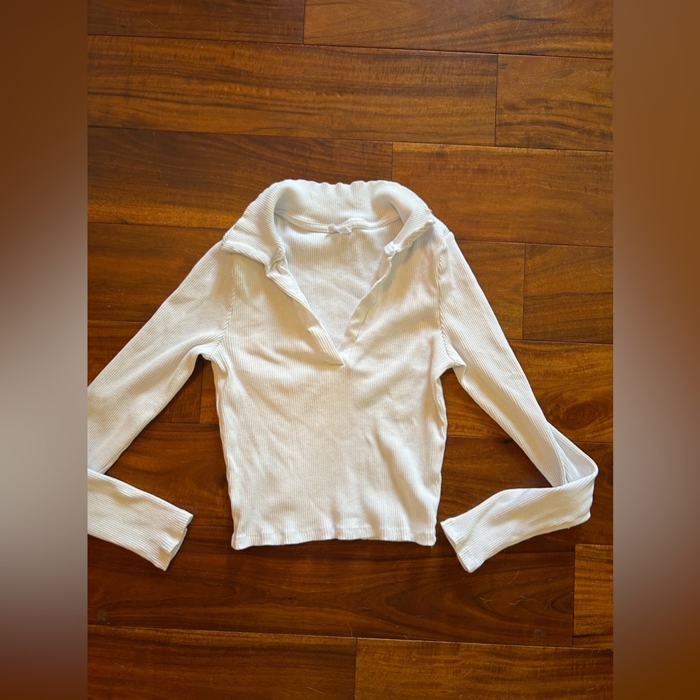 Cotton On Large crop top with collar long sleeve white